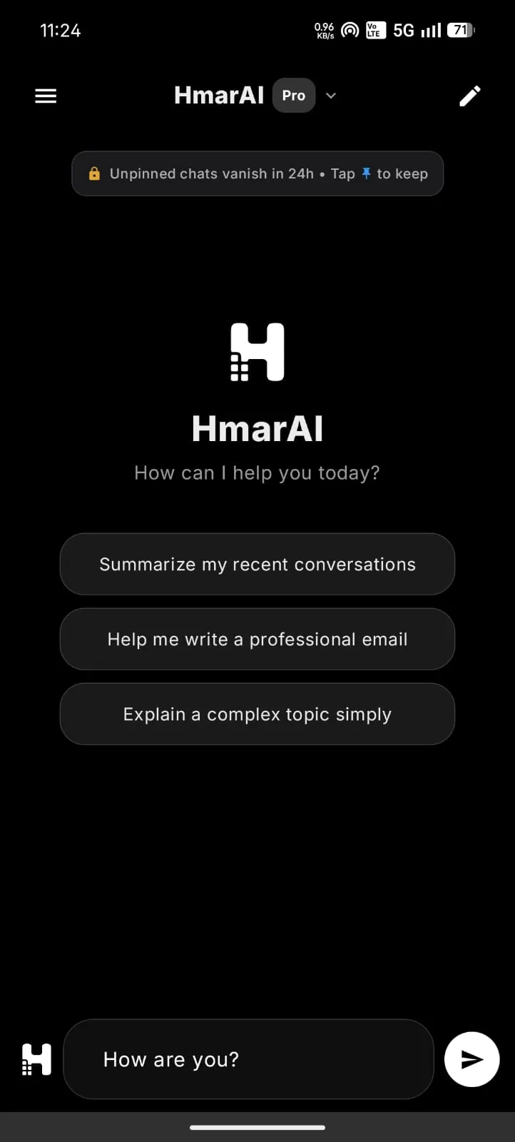 Personal AI app home screen with smart suggestions