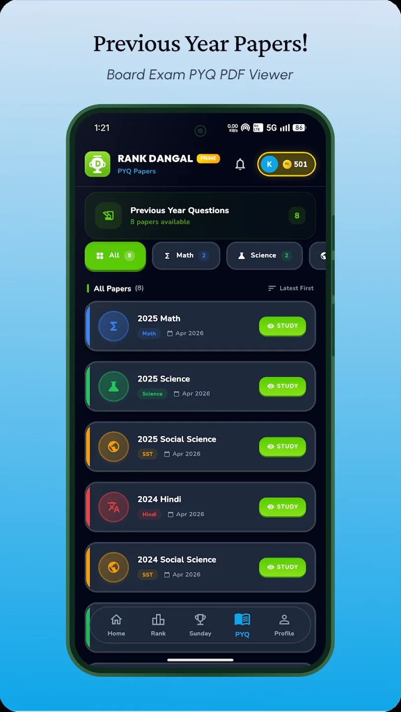 Rank Dangal PYQ papers dark mode