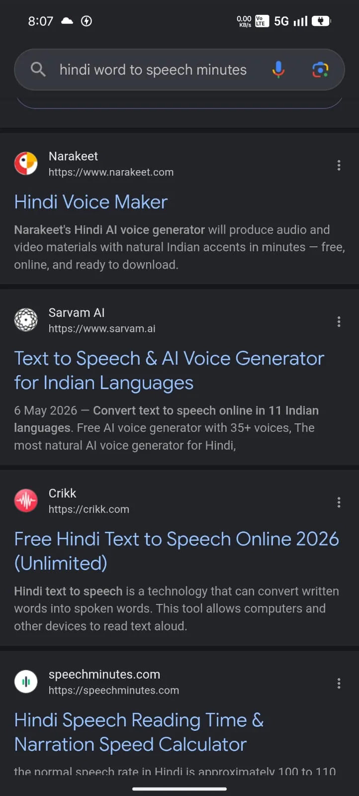 SERP hindi word to speech minutes speechminutes 4